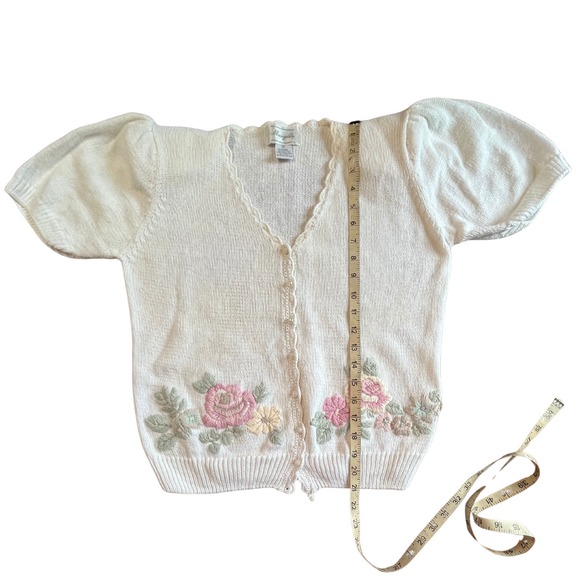 Vintage 80s Cottagecore Sweater M Granny Embroidery Fairy Balletcore Floral Twee - Picture 4 of 15